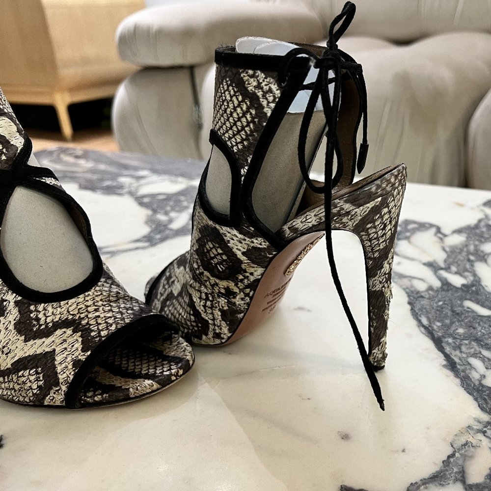 Aquazzura Sexy Thing Cutout Snakeskin Sandals 38 - Picture 7 of 9